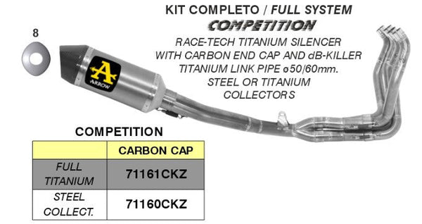 Arrow 71161CKZ Competition titanium full exhaust system for Suzuki GSX-R 1000 2017-2023