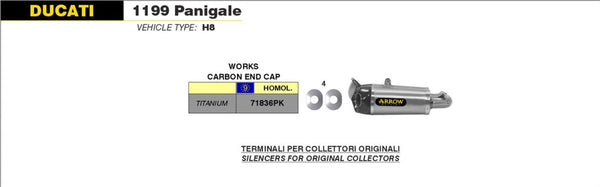 Arrow 71836PK titanium slip-on silencer with carbon end cap for Ducati Panigale 1199