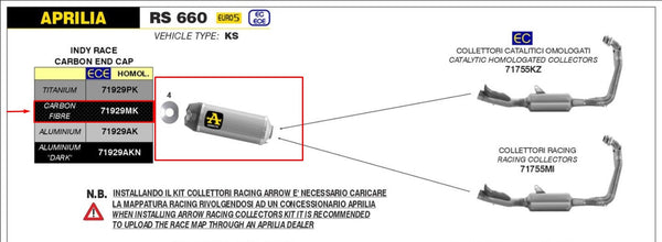 Arrow Indy Race carbon slip-on silencer 71929MK for Aprilia RS 660 2020–2024