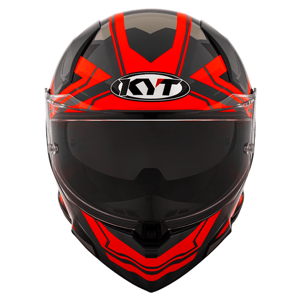 KYT R2R full-face helmet in Octane Red graphic, three-quarter front view