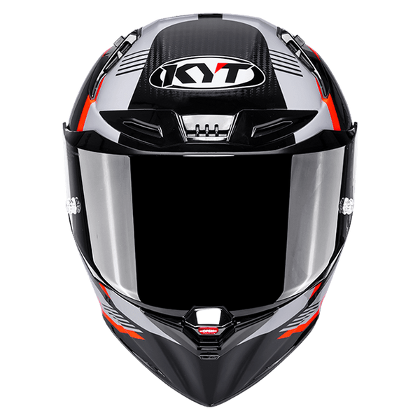 KYT R1R full-face racing helmet in Carbon Zone Orange tricomposite shell