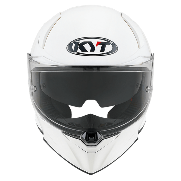 KYT R2R full-face helmet in plain white, front three-quarter view