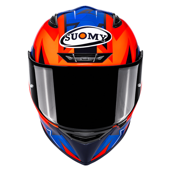 Suomy Track-1 Firestorm full-face motorcycle helmet in red, orange and black