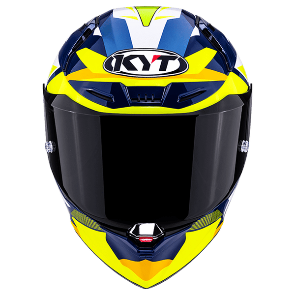 KYT R1R racing helmet in Carbon Diamond Blue and Yellow finish, Y6R10005