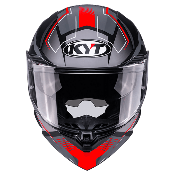 KYT R2R full-face helmet in Parsec matte grey and red graphic finish
