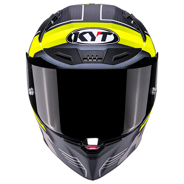 KYT R1R full-face racing helmet in Carbon Accelerator Yellow, tricomposite shell, ECE 22.06