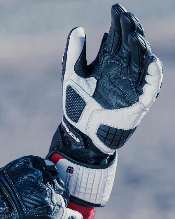 Spidi Carbo Track Evo racing leather gloves in black and white, part A203011