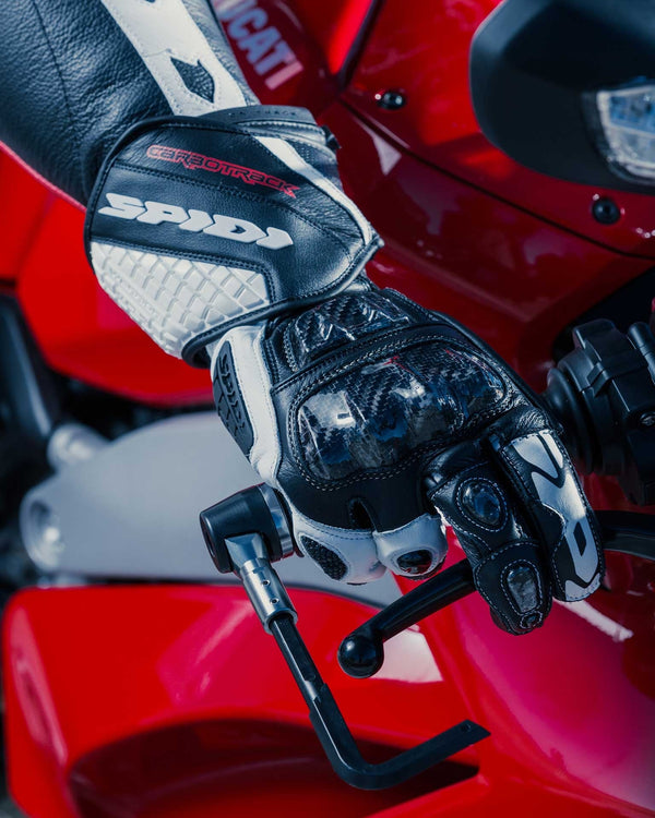 Spidi Carbo Track Evo racing leather gloves in black and white, part A203011
