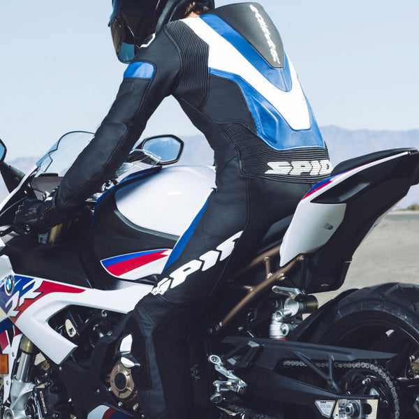 Spidi Laser Pro perforated one-piece leather race suit in Black and Blue