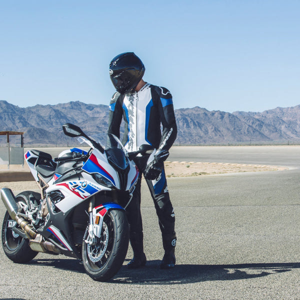 Spidi Laser Pro perforated one-piece leather race suit in Black and Blue