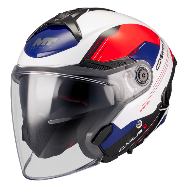 MT-Helmets Cosmo SV Icarus A5 Jet Helmet – Gloss Red / Dark Blue – front three-quarter view