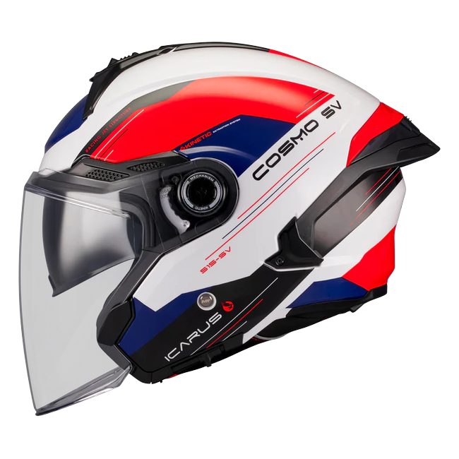 MT-Helmets Cosmo SV Icarus A5 Jet Helmet – Gloss Red / Dark Blue – left side view