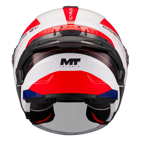 MT-Helmets Cosmo SV Icarus A5 Jet Helmet – Gloss Red / Dark Blue – rear view