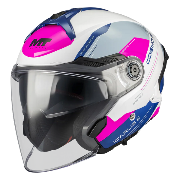 MT-Helmets Cosmo SV Icarus A8 Jet Helmet – Gloss Pink – front three-quarter view