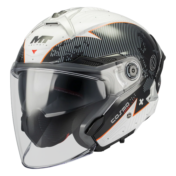 MT-Helmets Cosmo SV Layout A1 Jet Helmet – Gloss Grey / Orange – front three-quarter view
