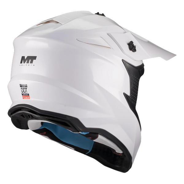 MT-Helmets Falcon S Pure A0 Motocross Helmet – Gloss Pearl White – rear three-quarter view