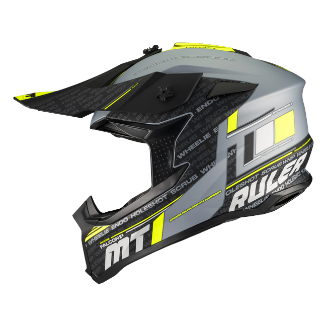 MT-Helmets Falcon S Ruler C2 Motocross Helmet – Matt Grey/Neon Yellow – left side view