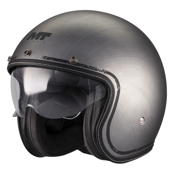 MT-Helmets Le Mans 2 SV S Brushed A2 Jet Helmet – Matt Grey – front three-quarter view