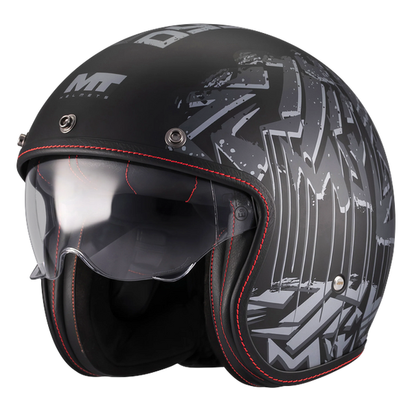 MT-Helmets Le Mans 2 SV S Dystopic B12 Jet Helmet – Matt Black – front three-quarter view
