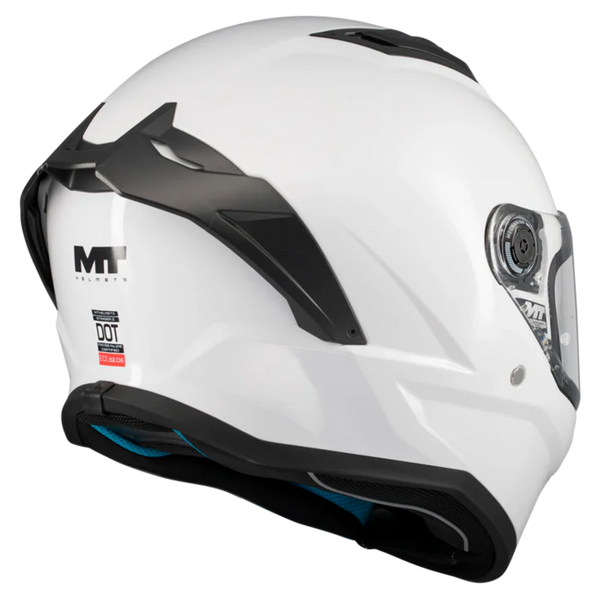 MT-Helmets Stinger 2 Pure A0 Full-Face Helmet – Gloss White Pearl – rear three-quarter view