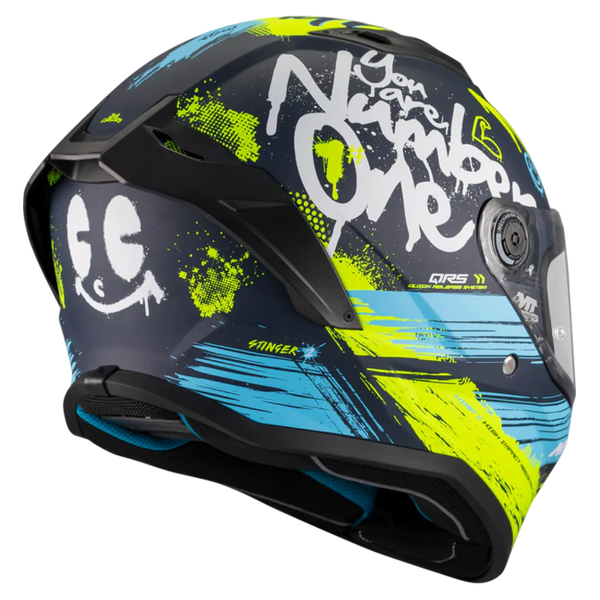 MT-Helmets Stinger 2 Rocket C3 Full-Face Helmet – Matt – rear three-quarter view