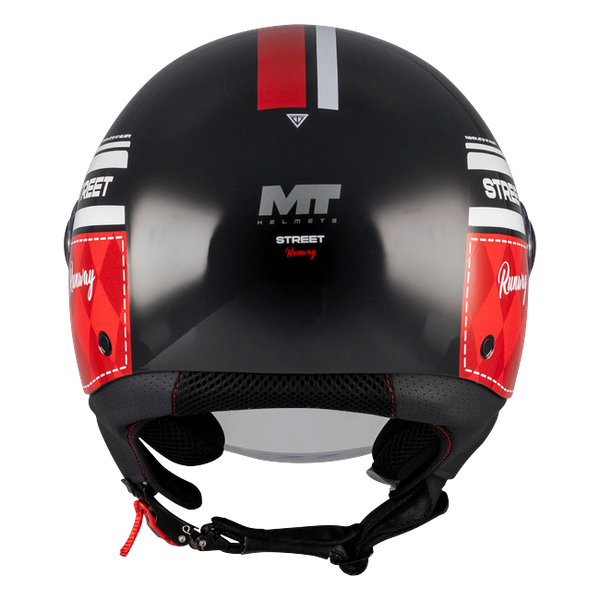 MT-Helmets Street S Runway B5 Jet Helmet – Gloss Black/Red – rear view