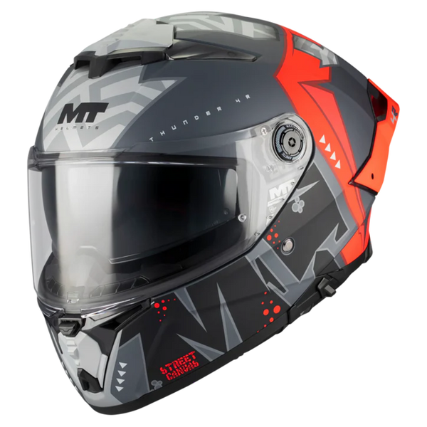MT-Helmets Thunder 4 R SV Canvas C5 Full-Face Helmet – Matt Grey / Red – front three-quarter view