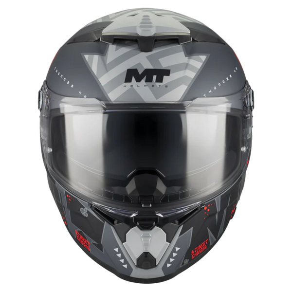 MT-Helmets Thunder 4 R SV Canvas C5 Full-Face Helmet – Matt Grey / Red – front view