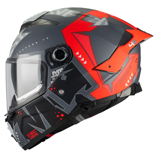 MT-Helmets Thunder 4 R SV Canvas C5 Full-Face Helmet – Matt Grey / Red – left side view