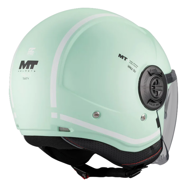 MT-Helmets Viale SV S Tasty C6 Jet Helmet – Matt Green – rear three-quarter view