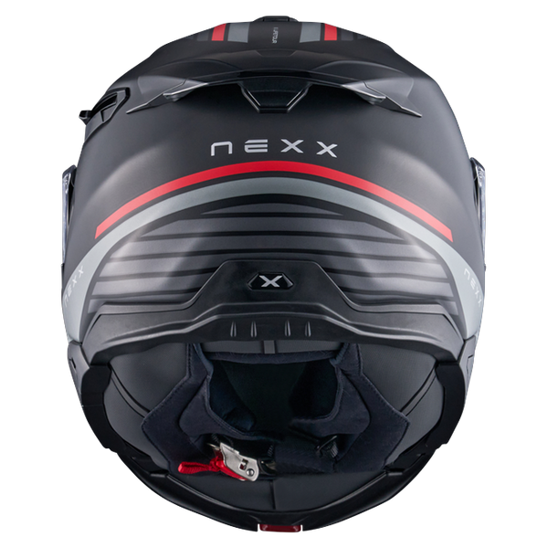 Nexx X.LIFETOUR Globe Black Red Touring Flip-Up Helmet – rear view