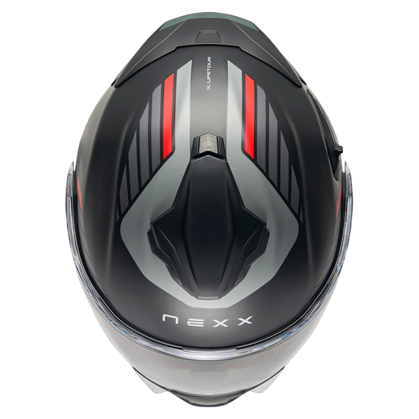 Nexx X.LIFETOUR Globe Black Red Touring Flip-Up Helmet – top view