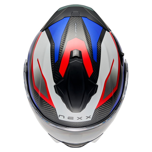 Nexx X.LIFETOUR Pro Mile Blue Red Touring Flip-Up Helmet – top view
