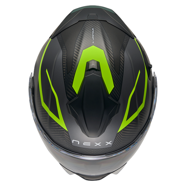 Nexx X.LIFETOUR Pro Mile Neon Grey Touring Flip-Up Helmet – top view