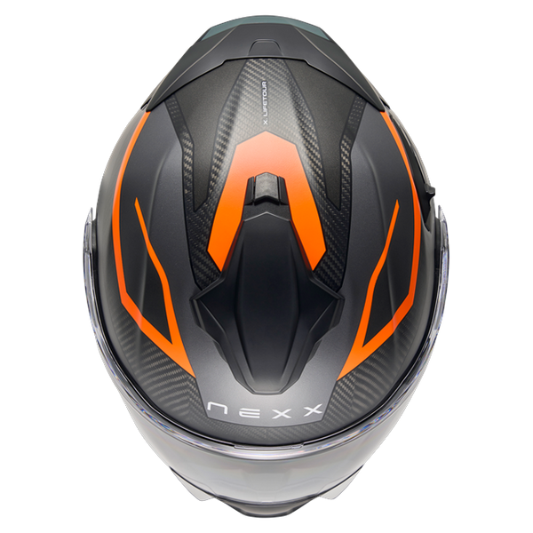 Nexx X.LIFETOUR Pro Mile Orange Grey Touring Flip-Up Helmet – top view
