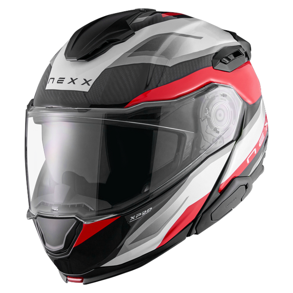 Nexx X.LIFETOUR Pro Mile White Red Touring Flip-Up Helmet – front three-quarter view