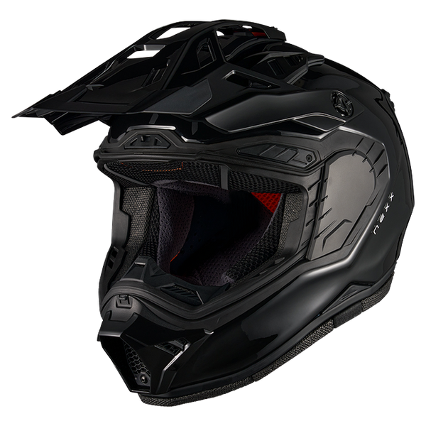 Nexx X.RALLY Plain Black Adventure Helmet – three-quarter view, visor removed