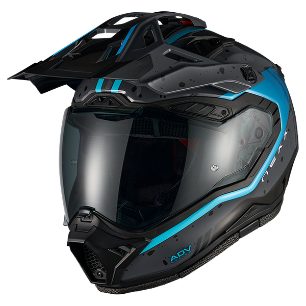 Nexx X.RALLY YUMA Grey Blue Adventure Helmet – front three-quarter view