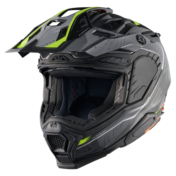 Nexx X.WED3 FURKA Grey Neon Adventure Helmet – three-quarter view, off-road setup