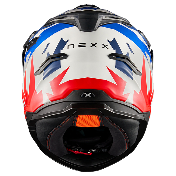 Nexx Y.TRAVL Primal Blue Red Adventure Helmet – rear view