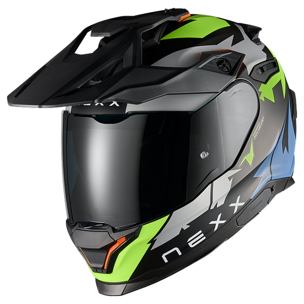 Nexx Y.TRAVL Primal Neon Black MT Adventure Helmet – front three-quarter view