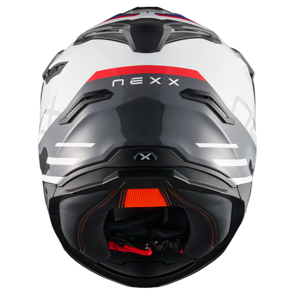 Nexx Y.TRAVL Quest White Blue Red Adventure Helmet – rear view