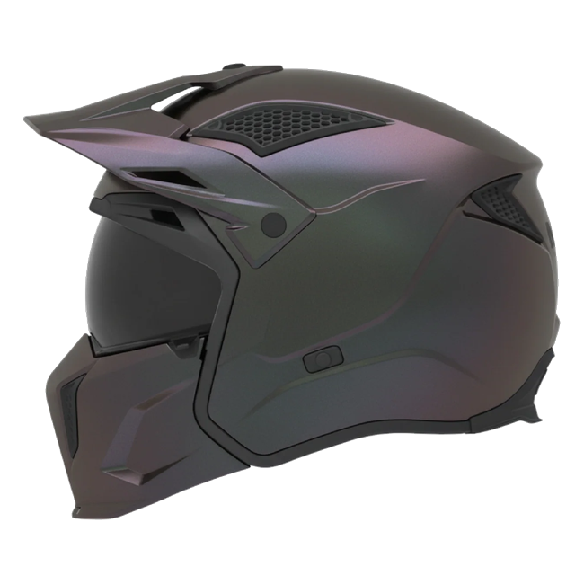 MT-Helmets Streetfighter SV S Special Pure T2 convertible helmet in matt grey with an iridescent visor — side view