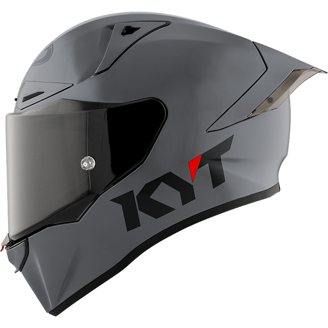 KYT R1R full-face racing helmet in plain grey, front three-quarter view