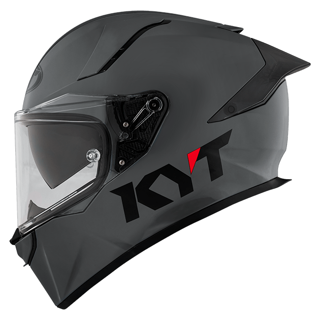KYT R2R full-face helmet in plain grey, front three-quarter view