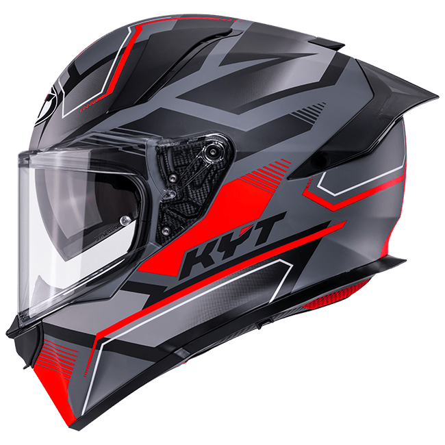 KYT R2R full-face helmet in Parsec matte grey and red graphic finish