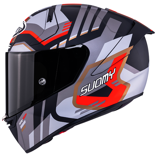 Suomy SR-GP Evo full-face racing helmet in Infrared matte grey, red and black