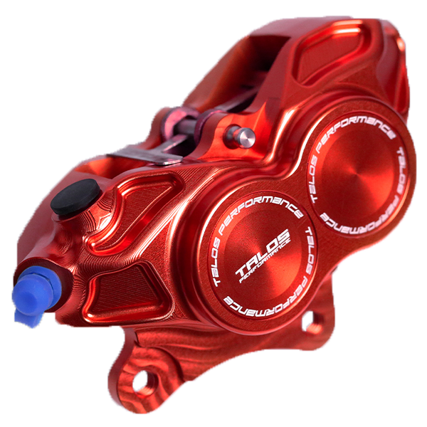 Talos V30.RD CNC monoblock front brake caliper in red anodised finish for Vespa GTS 300