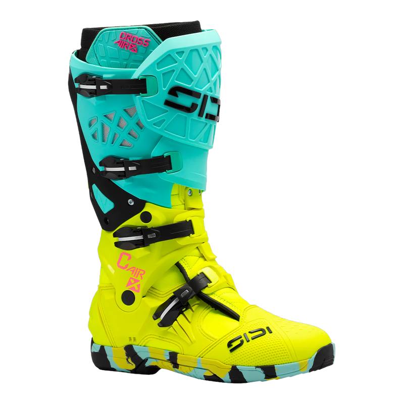 Sidi Crossair X motorcycle boots Mint/Fluo Yellow, three-quarter view