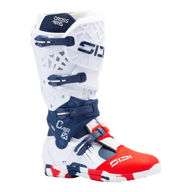 Sidi Crossair X motorcycle boots White/Navy/Red, three-quarter view